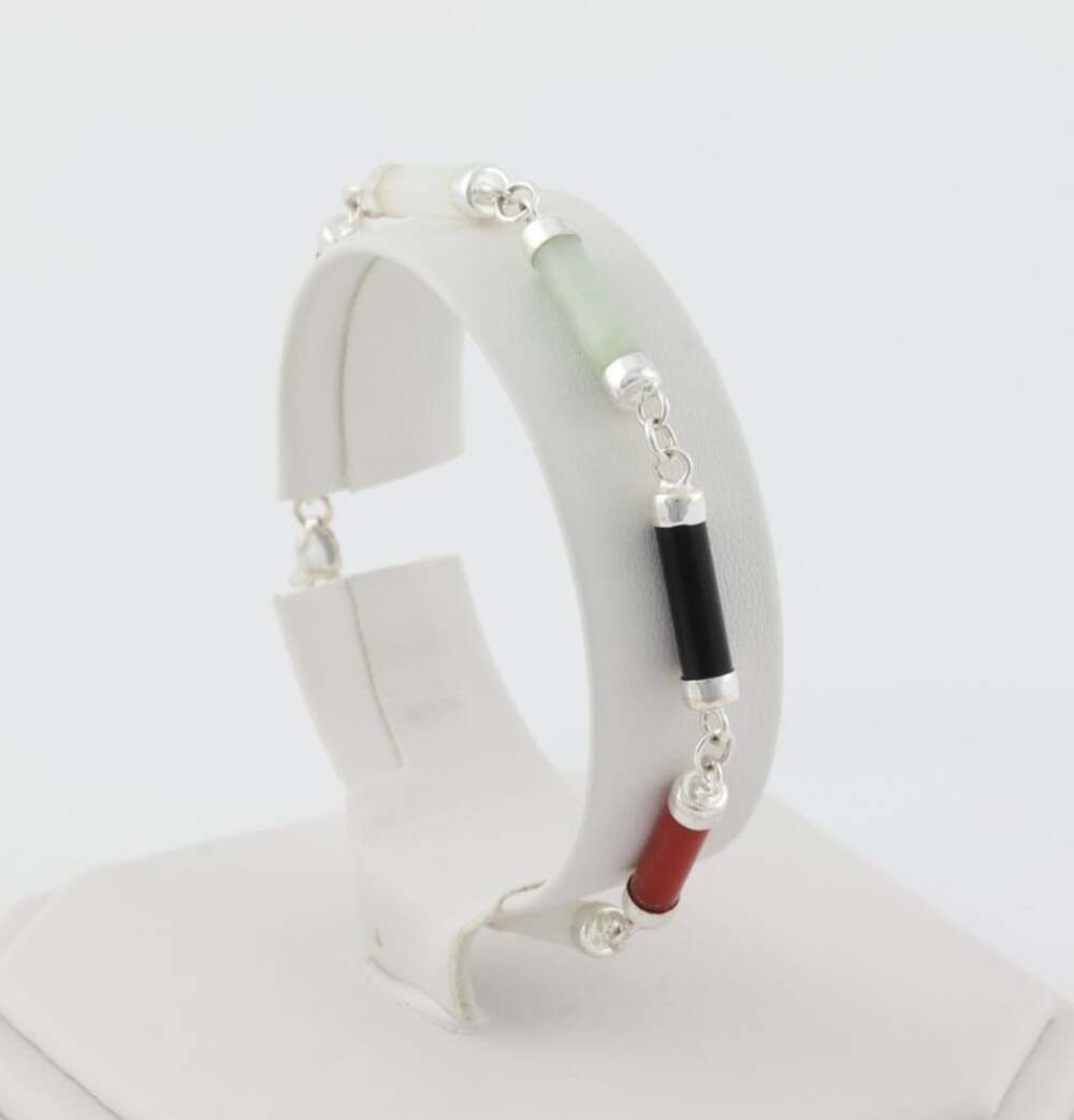 Sterling Silver Multicolor Jade Bracelet 7 1/2" inch